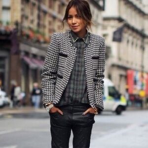 Joie Lyris Cropped Houndstooth Full Zip Jacket Cardigan Size Small